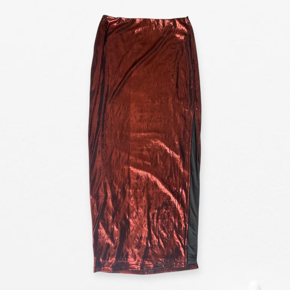 Cupshe Shimmering Red Stretch Pencil Skirt with side Slit S NWT